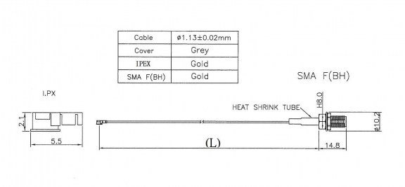RF Coaxial Cable Assemblies IPEX lll Ø1.13 100mm  SMA F Bulkhead Straight (Hight Frequency 0~6G)