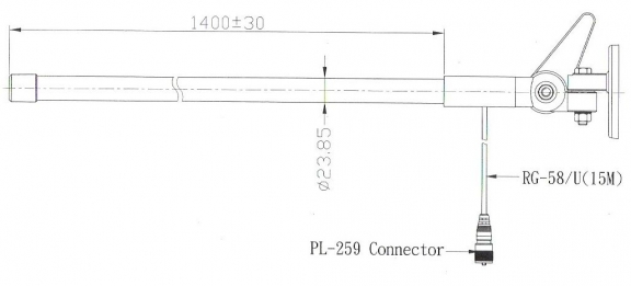 Marine Antenna, 162 MHz, RG58U 15M  PL-259-Connector
